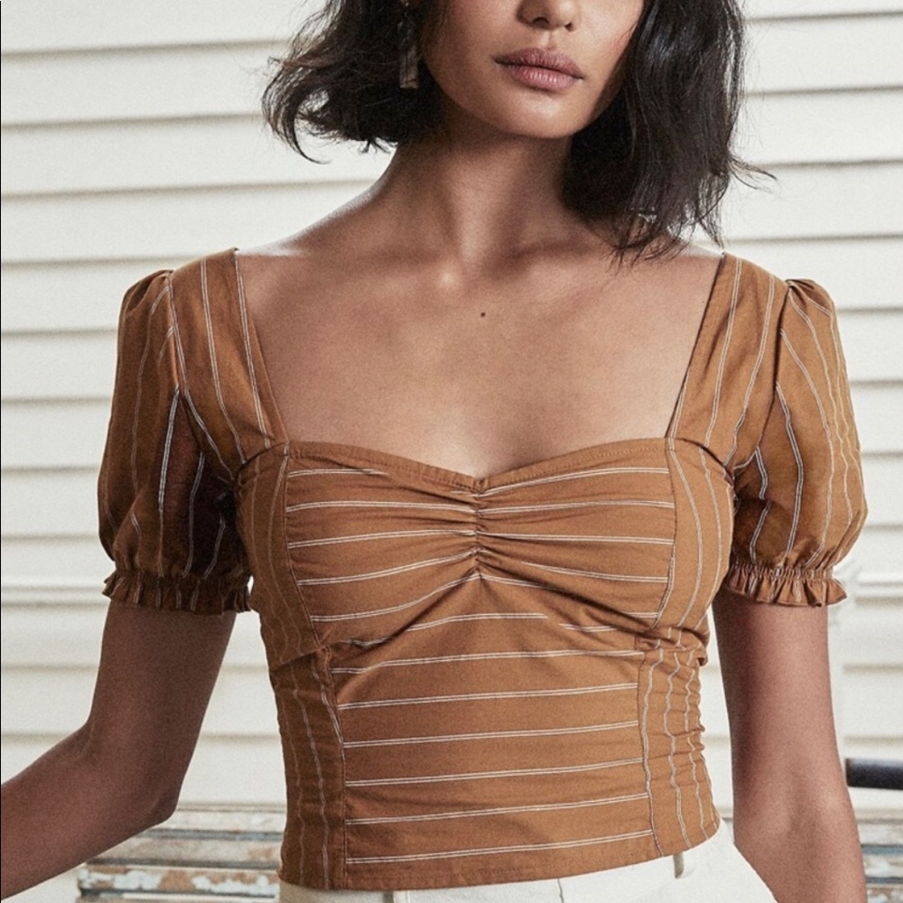 Free People Rose Garden Top in Brown Stripe